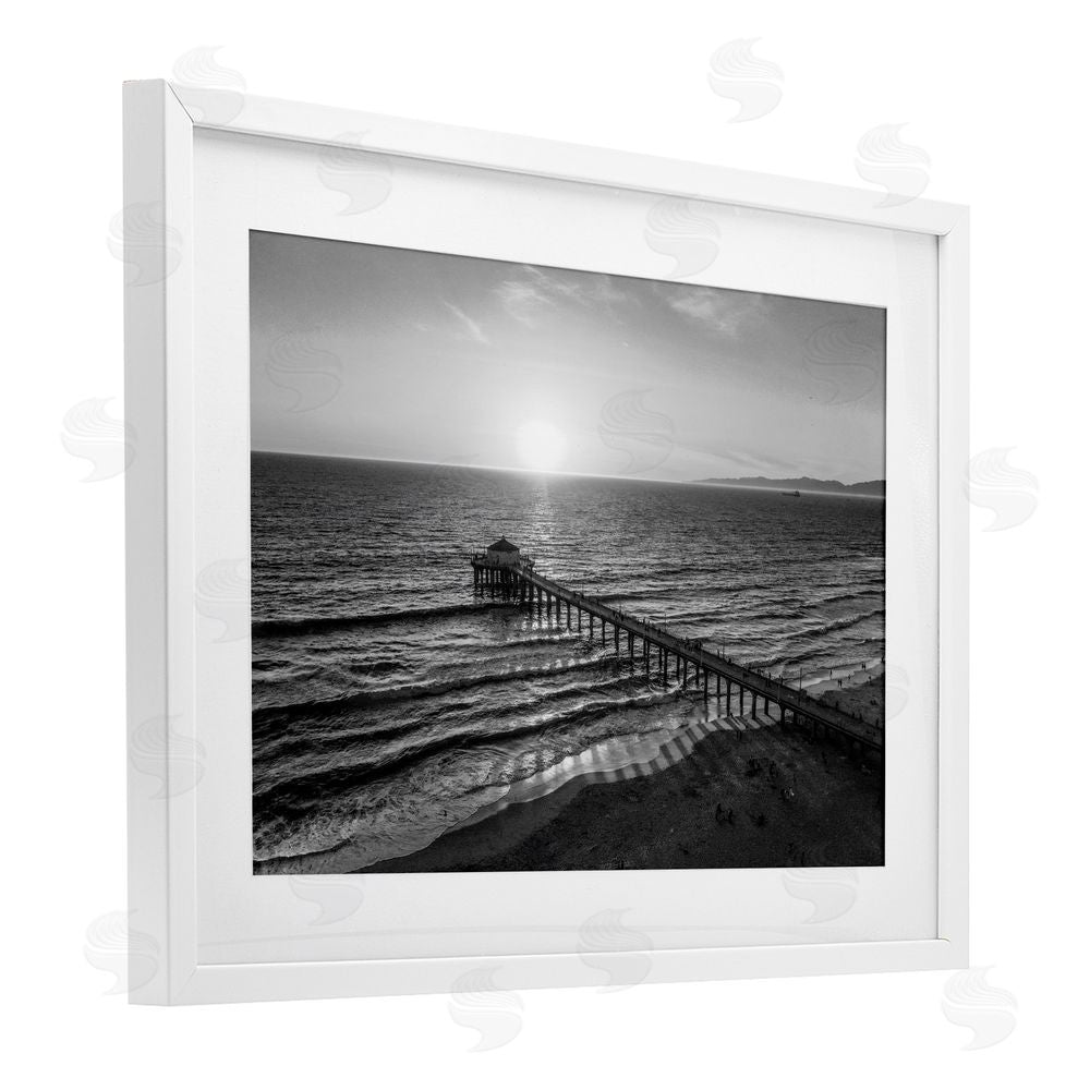 Jeff Poe Photography Serene Morning Pier White Framed Print Under Glass with Mat Wall Art