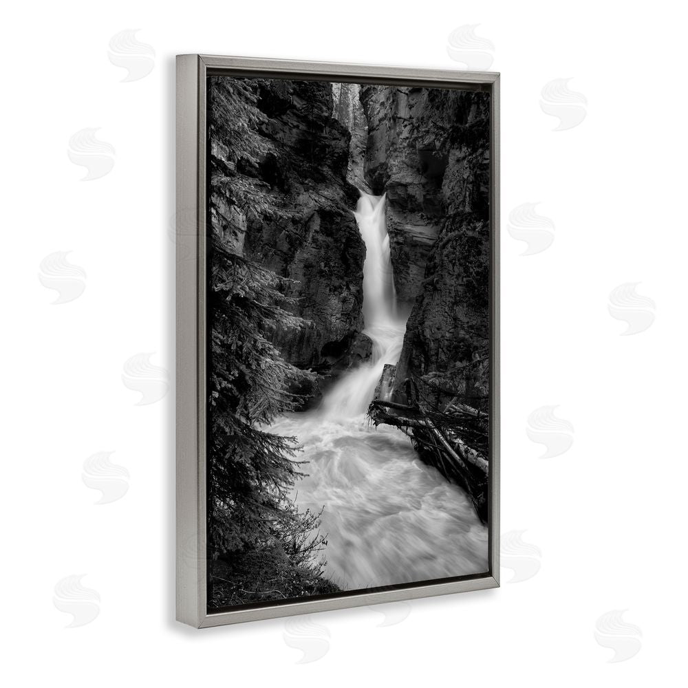 Jon Evan Banff National Park Waterfall Gray Floating Frame Canvas Wall Art Print