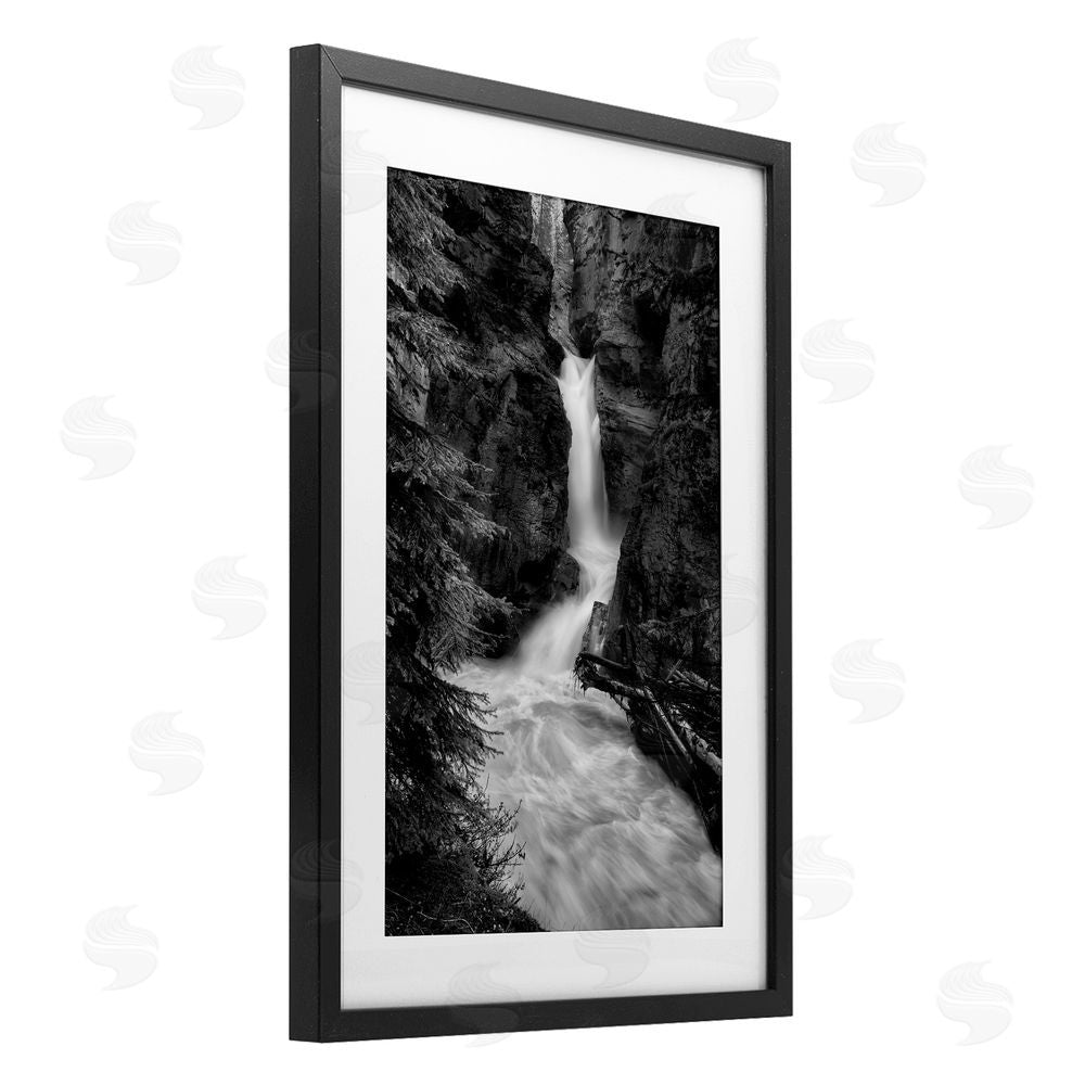 Jon Evan Banff National Park Waterfall Black Framed Print Under Glass with White Mat Wall Art