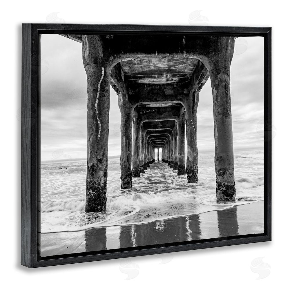 Jeff Poe Photography Pier Structure in Perspective Black Floating Frame Canvas Wall Art Print