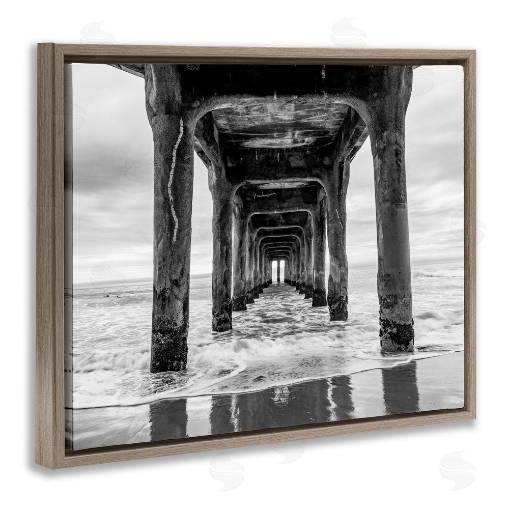 Jeff Poe Photography Pier Structure in Perspective Brown Floating Frame Canvas Wall Art Print