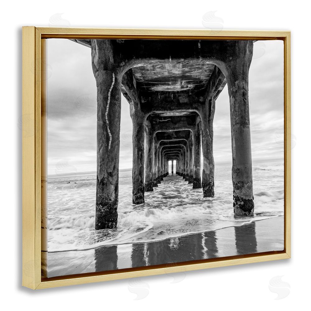 Jeff Poe Photography Pier Structure in Perspective Gold Floating Frame Canvas Wall Art Print