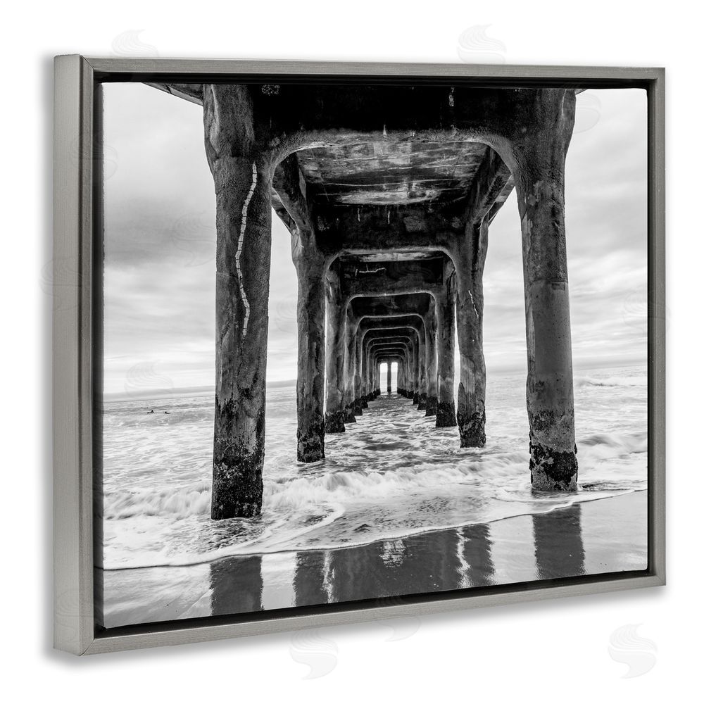 Jeff Poe Photography Pier Structure in Perspective Gray Floating Frame Canvas Wall Art Print