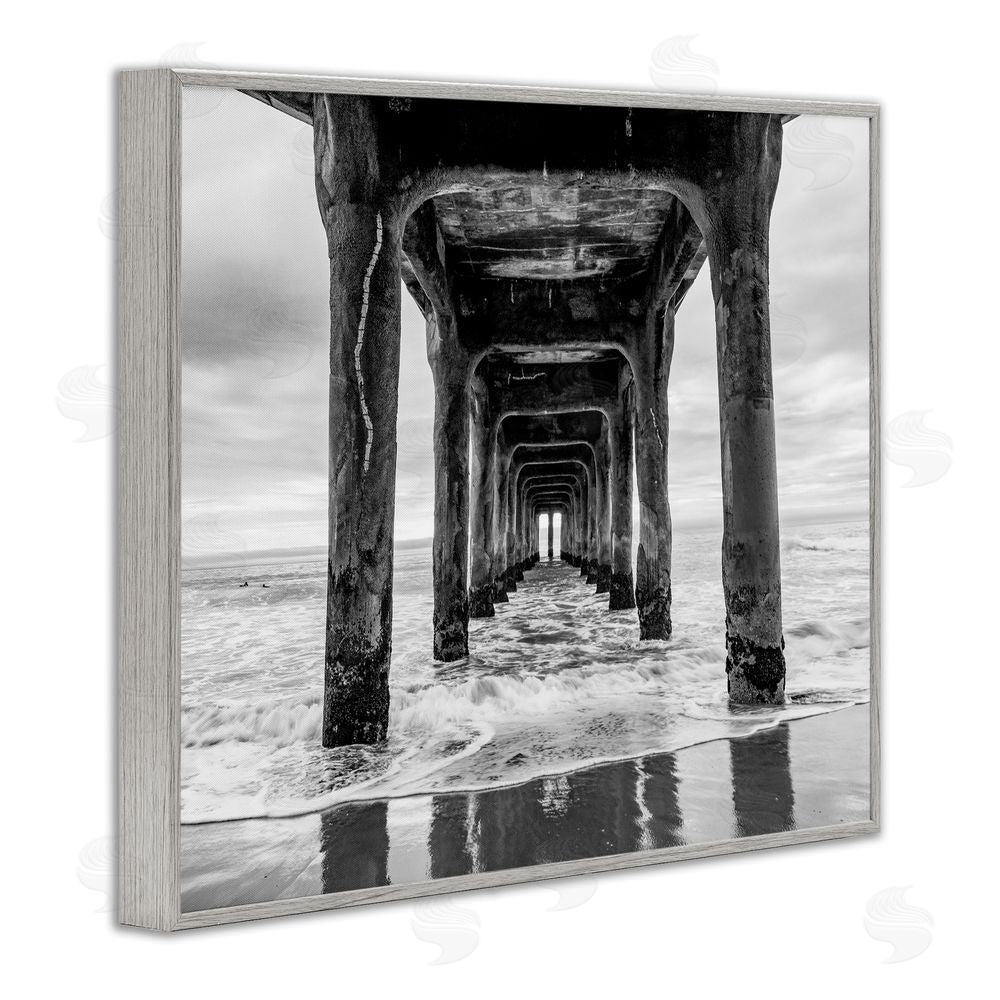Jeff Poe Photography Pier Structure in Perspective Gray Framed Giclee Wall Art Print