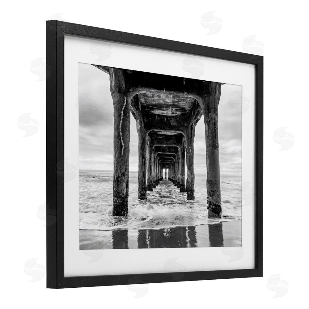 Jeff Poe Photography Pier Structure in Perspective Black Framed Print Under Glass with White Mat Wall Art