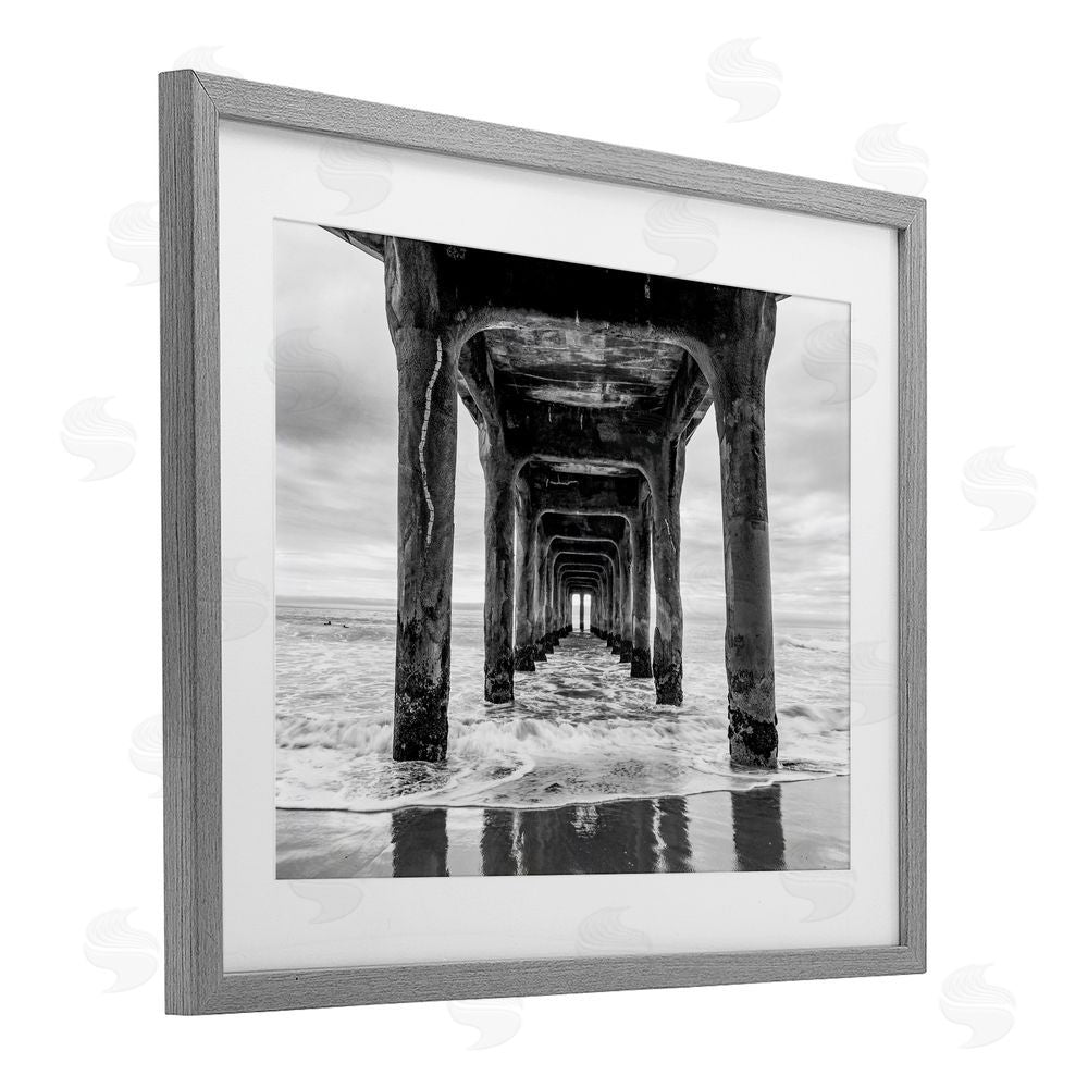 Jeff Poe Photography Pier Structure in Perspective Gray Framed Print Under Glass with White Mat Wall Art