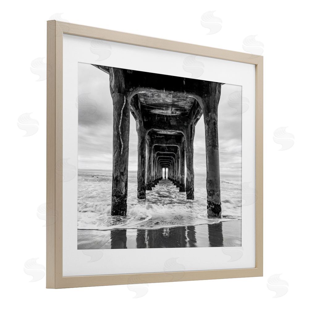Jeff Poe Photography Pier Structure in Perspective Birch Framed Print Under Glass with White Mat Wall Art