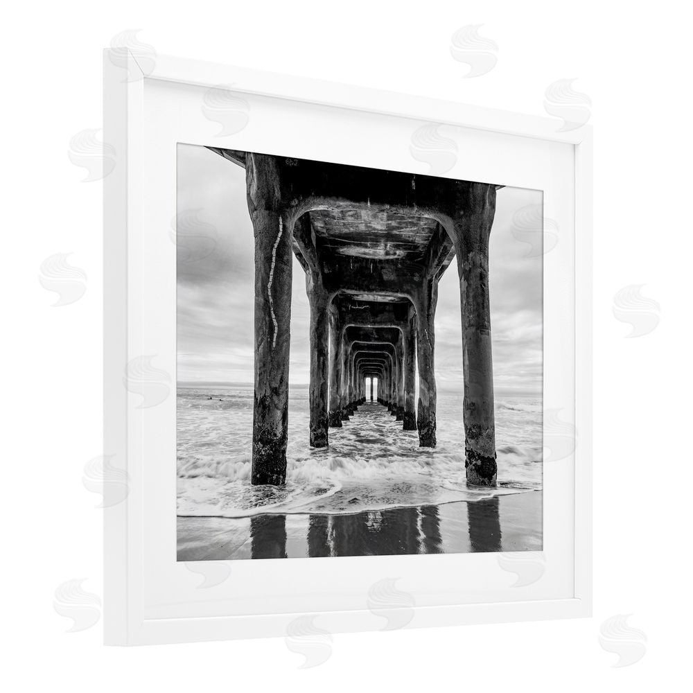 Jeff Poe Photography Pier Structure in Perspective White Framed Print Under Glass with Mat Wall Art