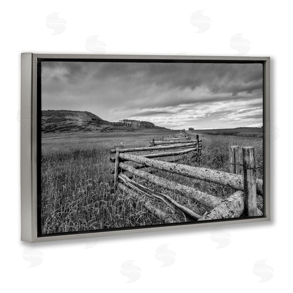 Jon Evan Zigzag Fence into Pasture Gray Floating Frame Canvas Wall Art Print