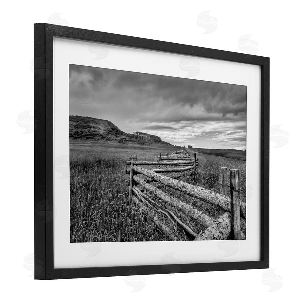 Jon Evan Zigzag Fence into Pasture Black Framed Print Under Glass with White Mat Wall Art