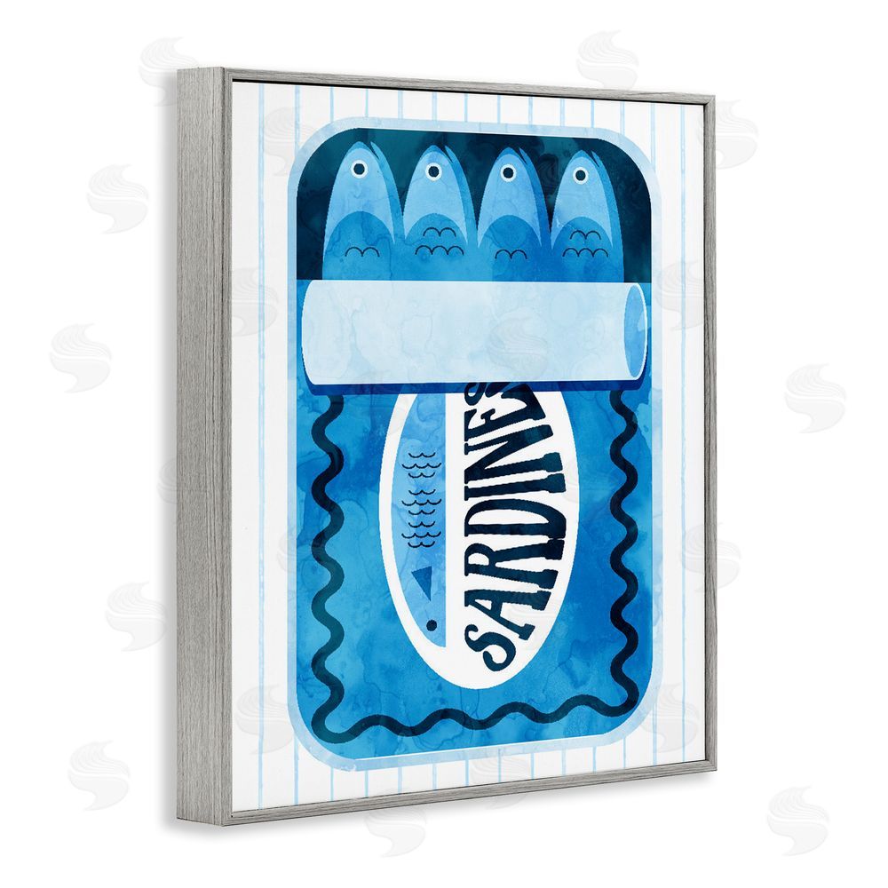 Daphne Polselli Blue Sardine Tin Over Stripes Gray Framed Giclee Print Wall Art