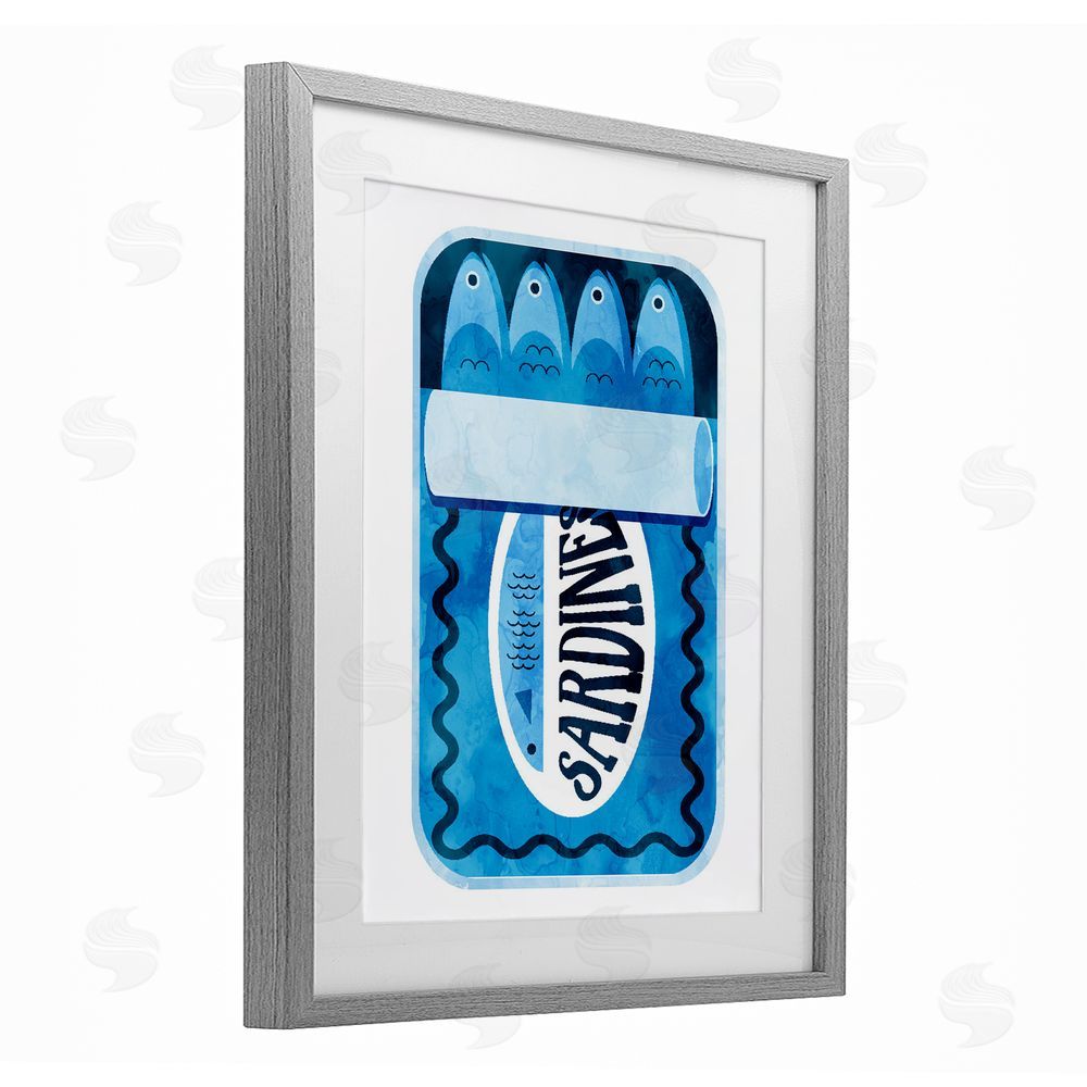 Daphne Polselli Retro Blue Sardine Tin Gray Framed Print Under Glass Wall Art