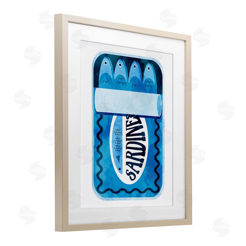 Daphne Polselli Retro Blue Sardine Tin Brown Framed Print Under Glass Wall Art