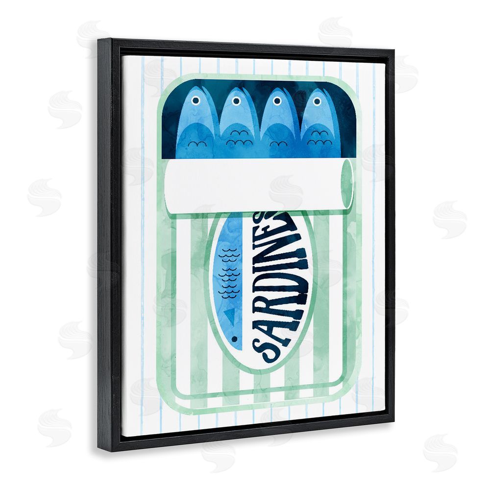 Daphne Polselli Seafoam Sardine Tin over Stripes Black Floating Frame Canvas Wall Art Print