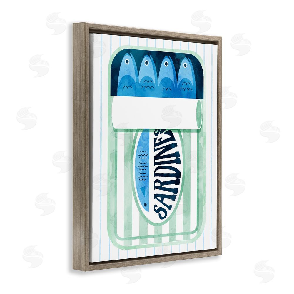 Daphne Polselli Seafoam Sardine Tin over Stripes Brown Floating Frame Canvas Wall Art Print