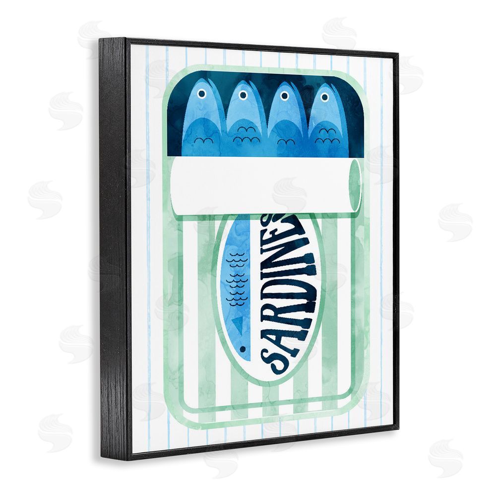 Daphne Polselli Seafoam Sardine Tin over Stripes Black Framed Giclee Print Wall Art