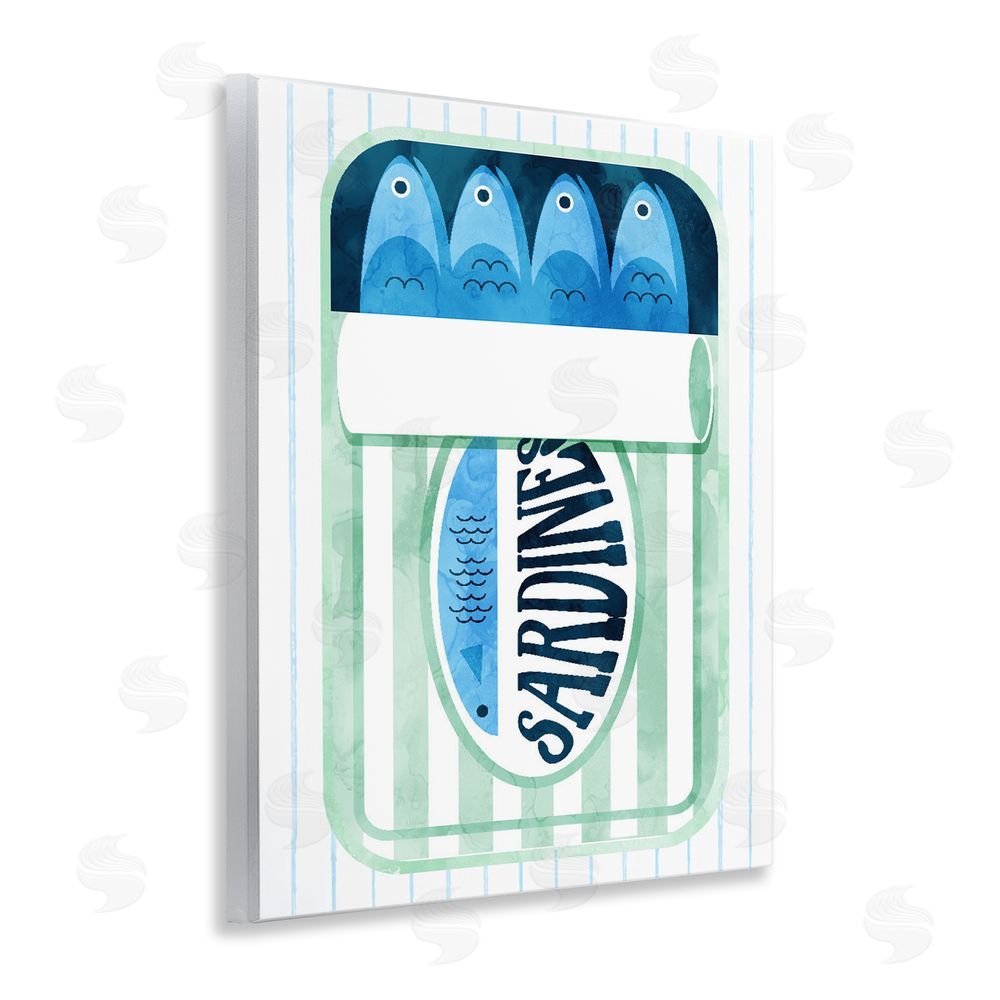 Daphne Polselli Seafoam Sardine Tin over Stripes Wooden Wall Plaque Art Print