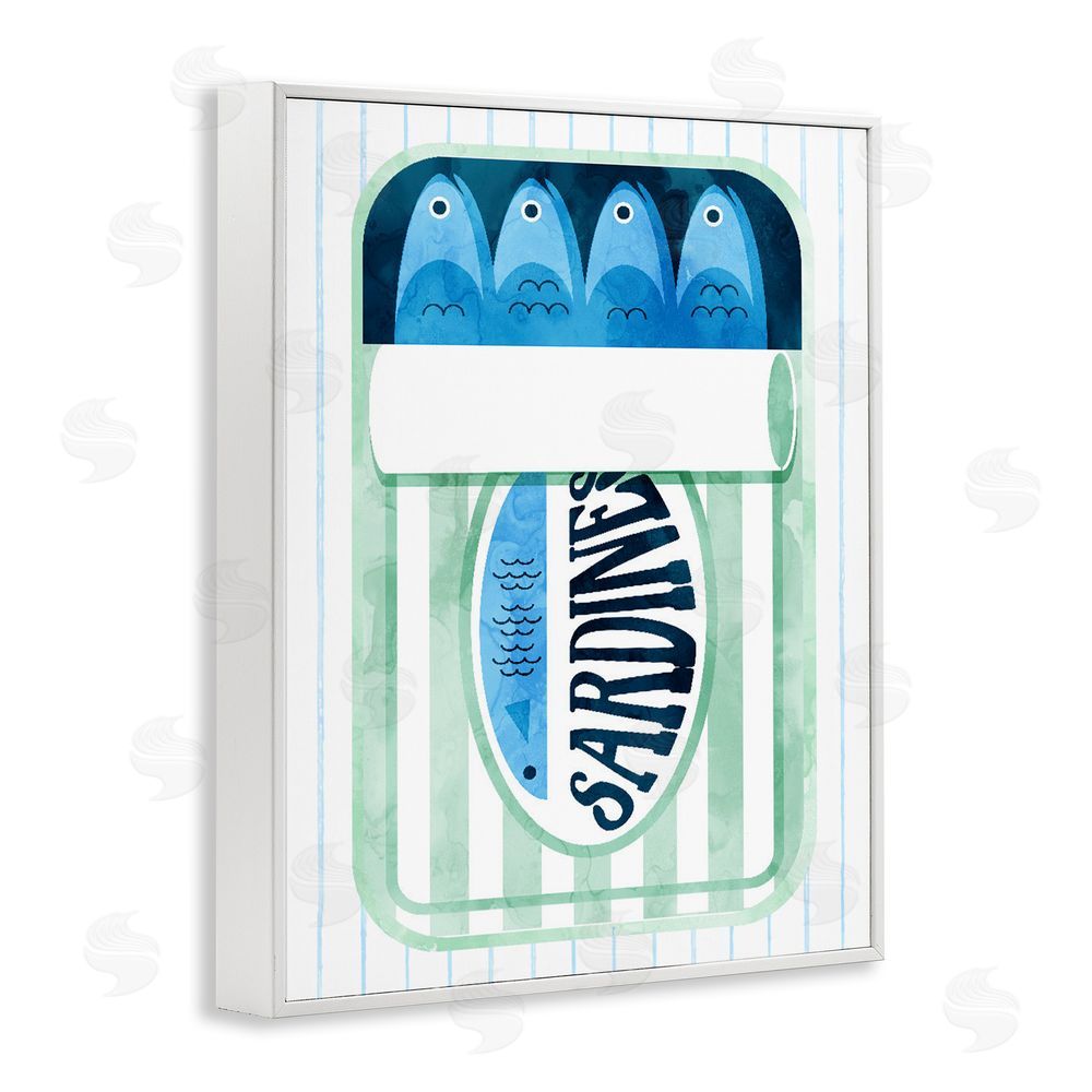 Daphne Polselli Seafoam Sardine Tin over Stripes White Framed Giclee Print Wall Art