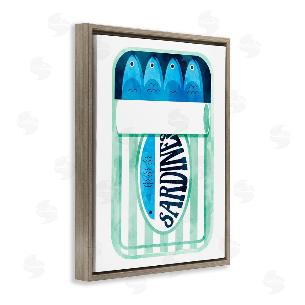 Daphne Polselli Green Stripe Sardine Tin Brown Floating Frame Canvas Wall Art Print