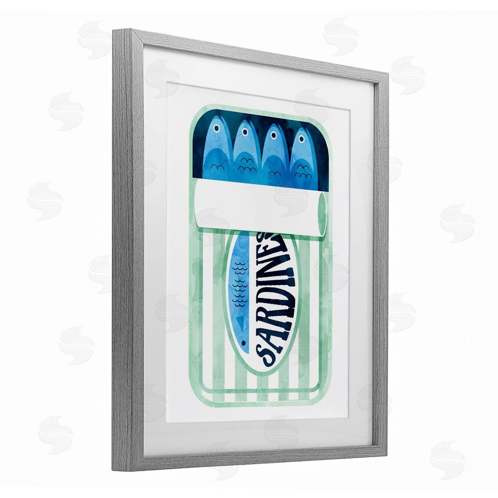 Daphne Polselli Green Stripe Sardine Tin Gray Framed Print Under Glass Wall Art
