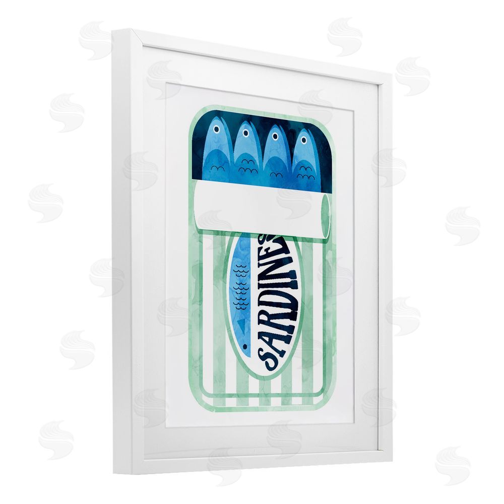 Daphne Polselli Green Stripe Sardine Tin White Framed Print Under Glass Wall Art