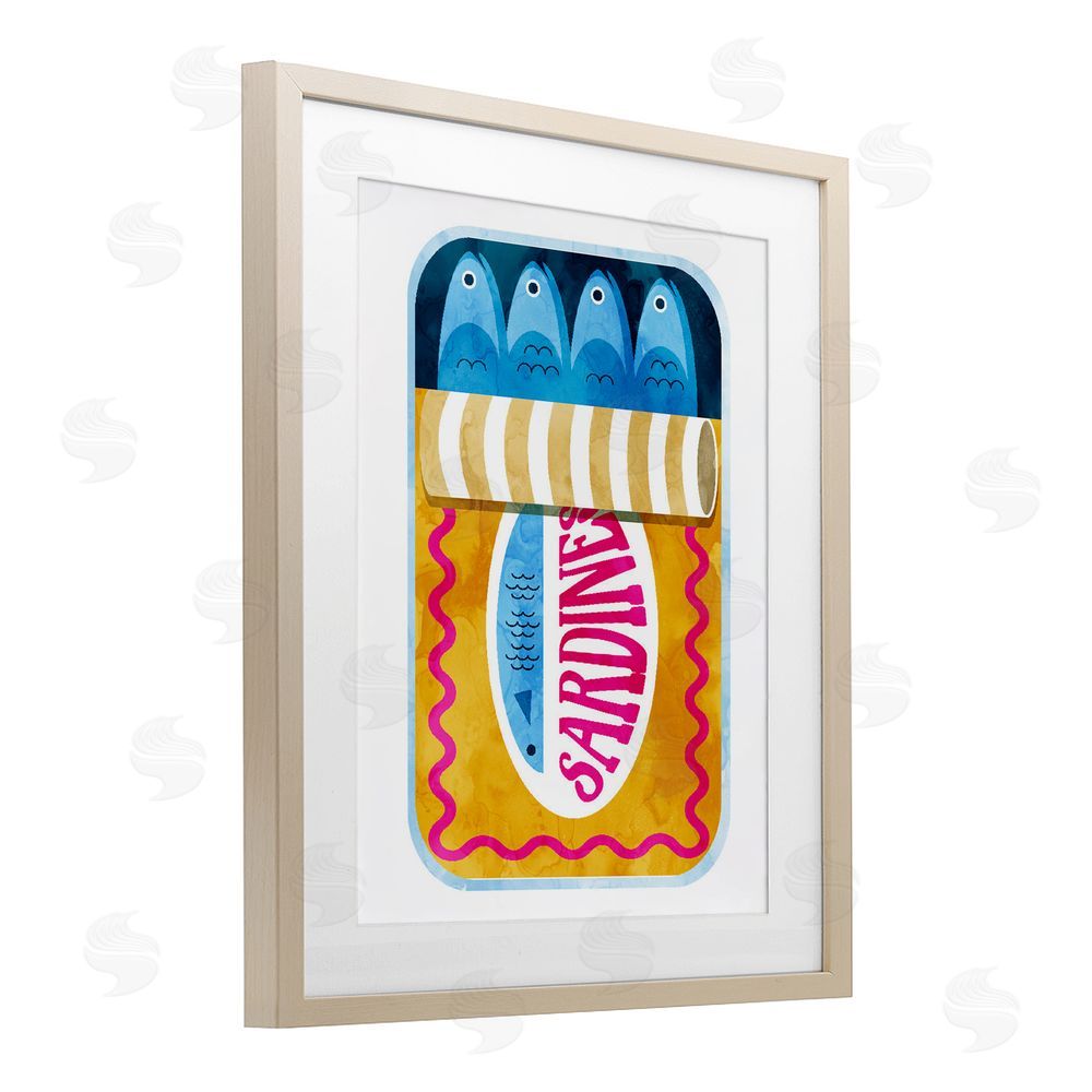 Daphne Polselli Yellow and Pink Sardine Tin Brown Framed Print Under Glass Wall Art