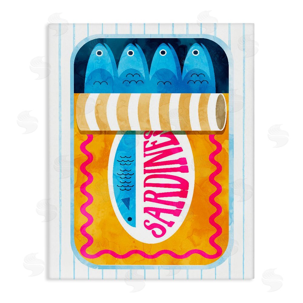 Daphne Polselli Yellow Sardine Tin over Stripes Stretched Canvas Wall Art Print