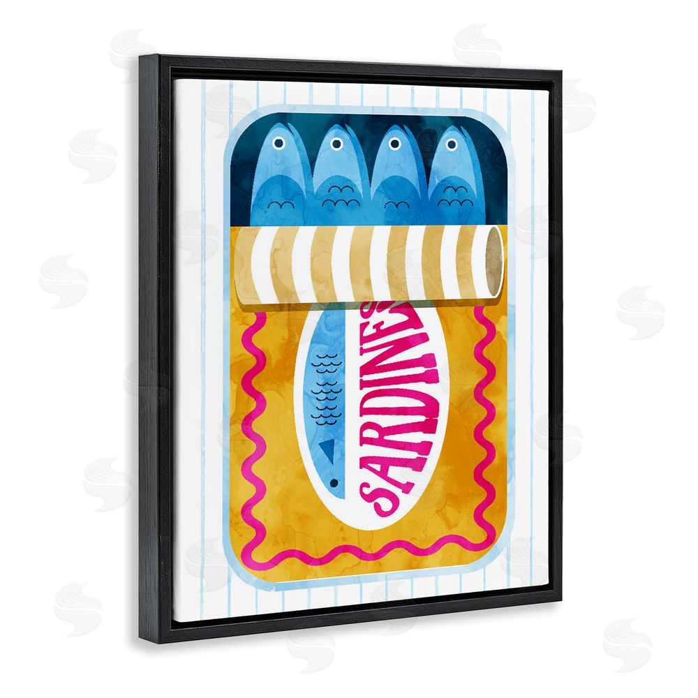 Daphne Polselli Yellow Sardine Tin over Stripes Black Floating Frame Canvas Wall Art Print