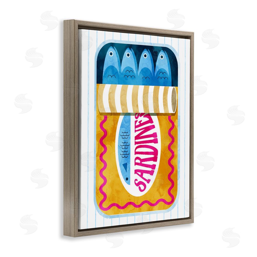 Daphne Polselli Yellow Sardine Tin over Stripes Brown Floating Frame Canvas Wall Art Print