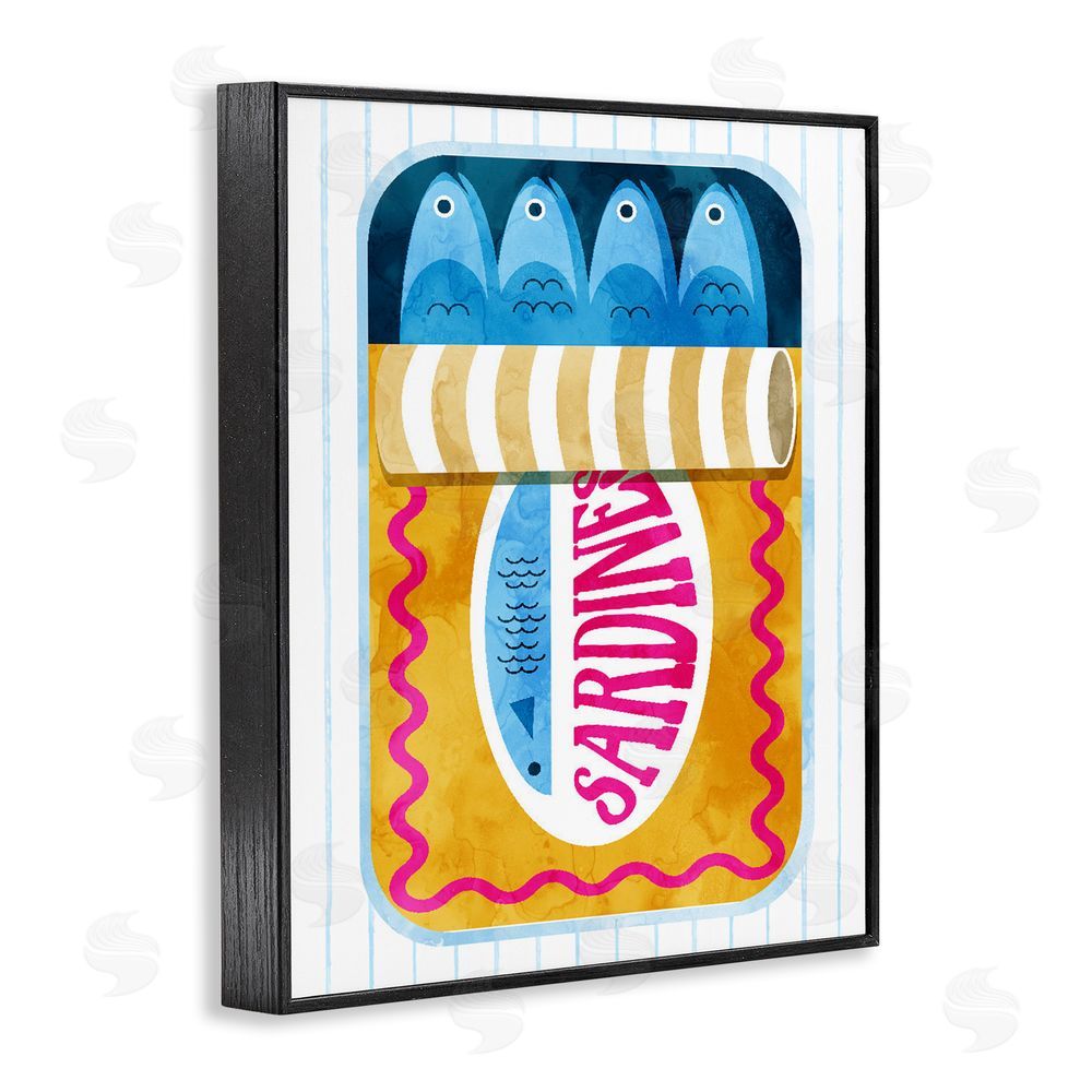 Daphne Polselli Yellow Sardine Tin over Stripes Black Framed Giclee Print Wall Art