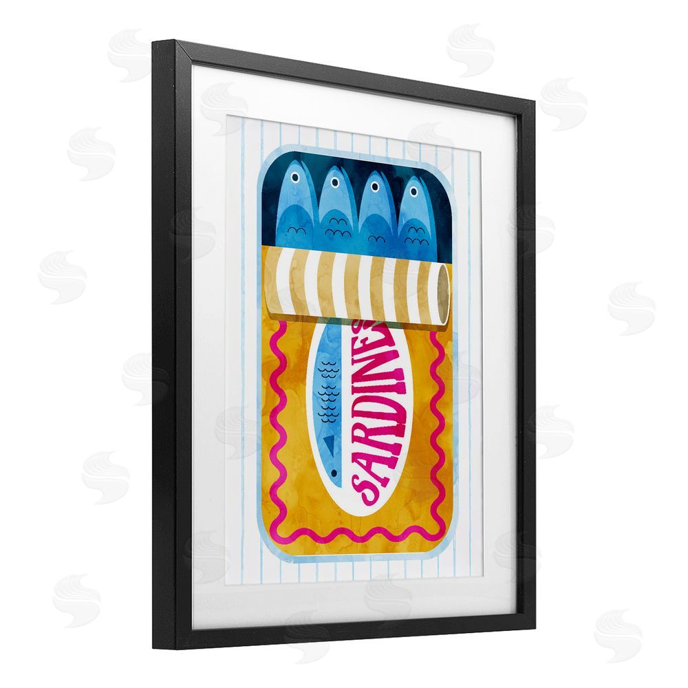 Daphne Polselli Yellow Sardine Tin over Stripes Black Framed Print Under Glass Wall Art
