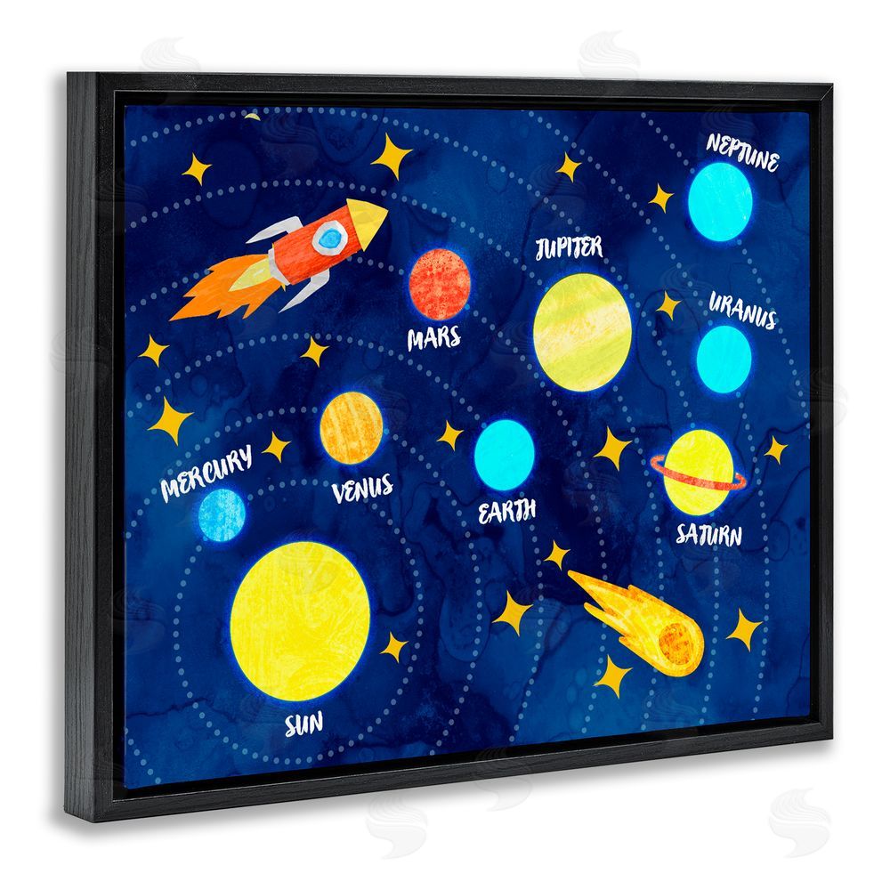 Daphne Polselli Rocket Across Solar System Black Floating Frame Canvas Wall Art Print