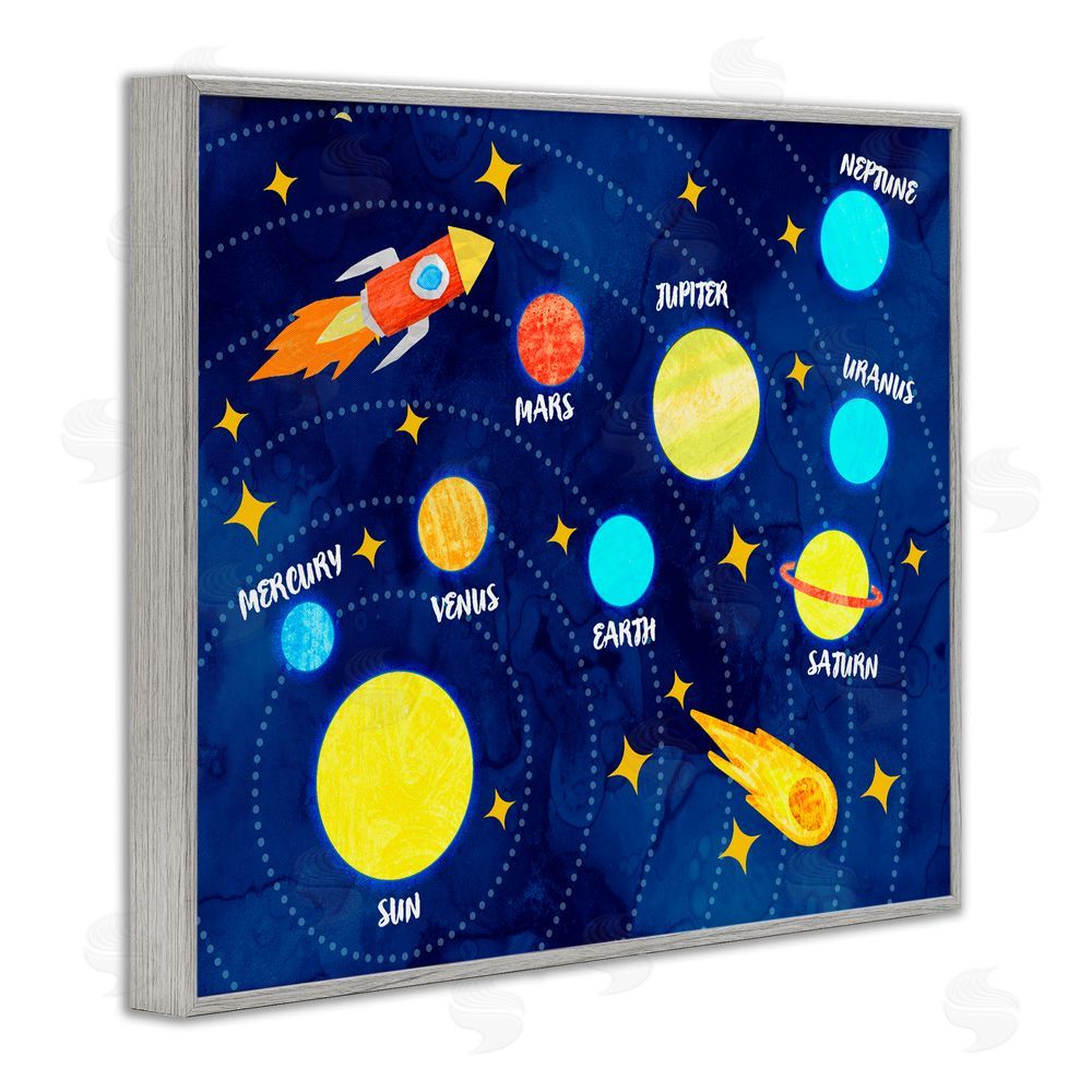 Daphne Polselli Rocket Across Solar System Gray Framed Giclee Print Wall Art