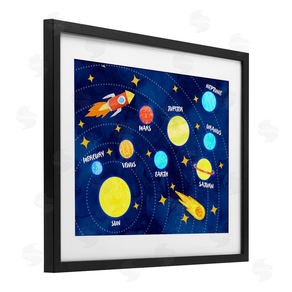 Daphne Polselli Rocket Across Solar System Black Framed Print Under Glass Wall Art
