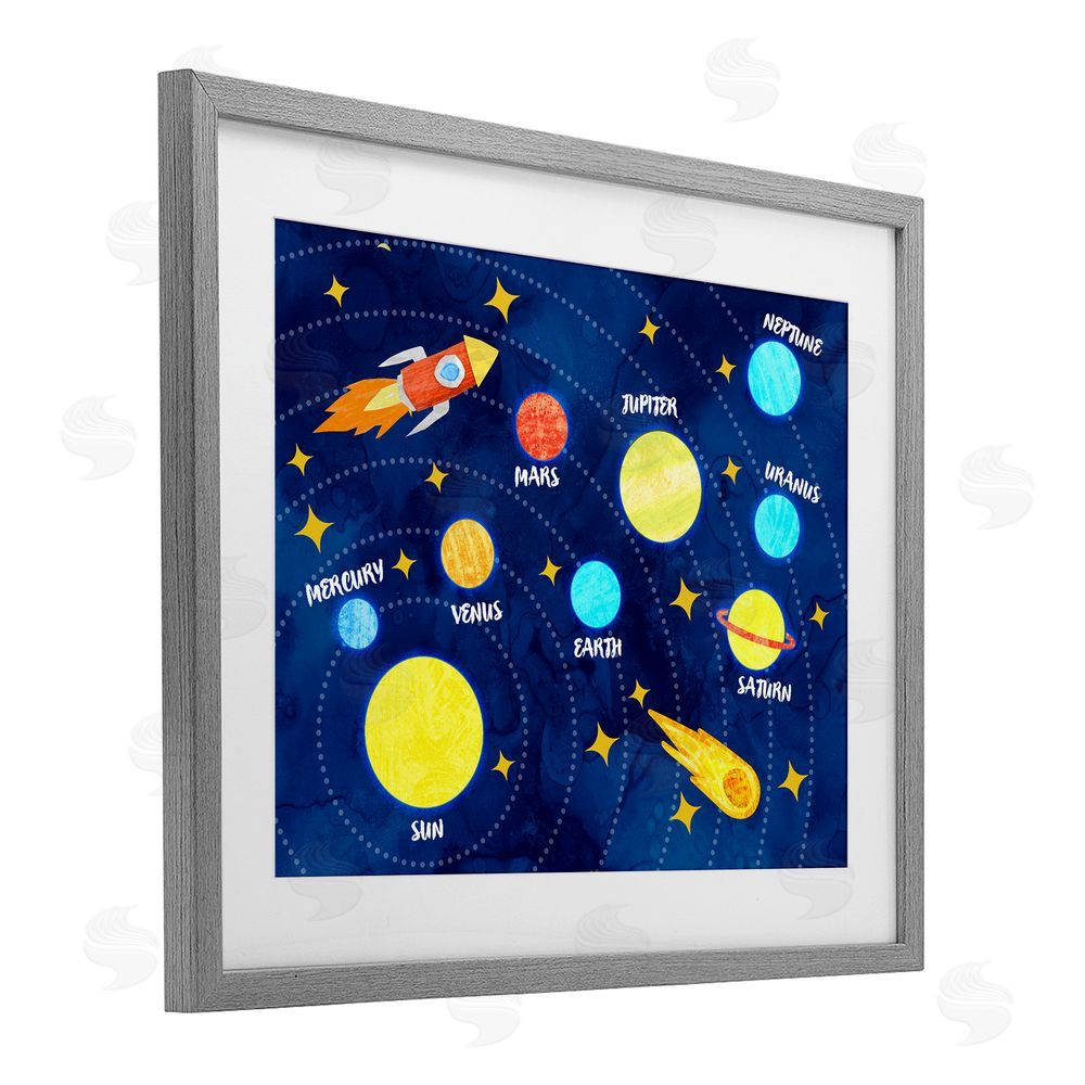 Daphne Polselli Rocket Across Solar System Gray Framed Print Under Glass Wall Art