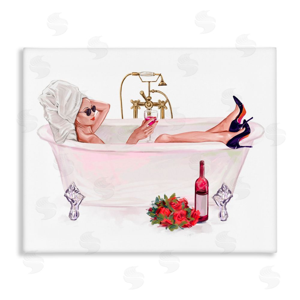 Ziwei Li Woman with Wine Bath Stretched Canvas Wall Art Print