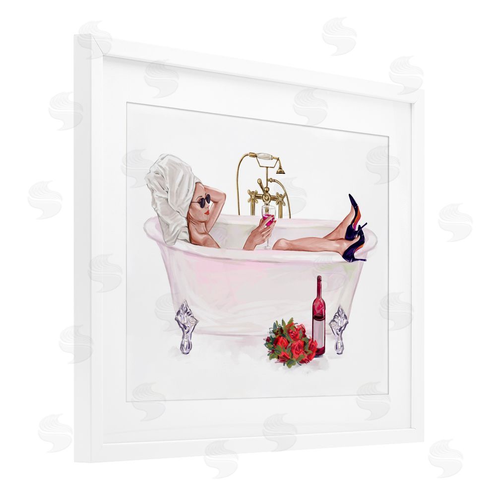Ziwei Li Woman with Wine Bath White Framed Print Under Glass Wall Art