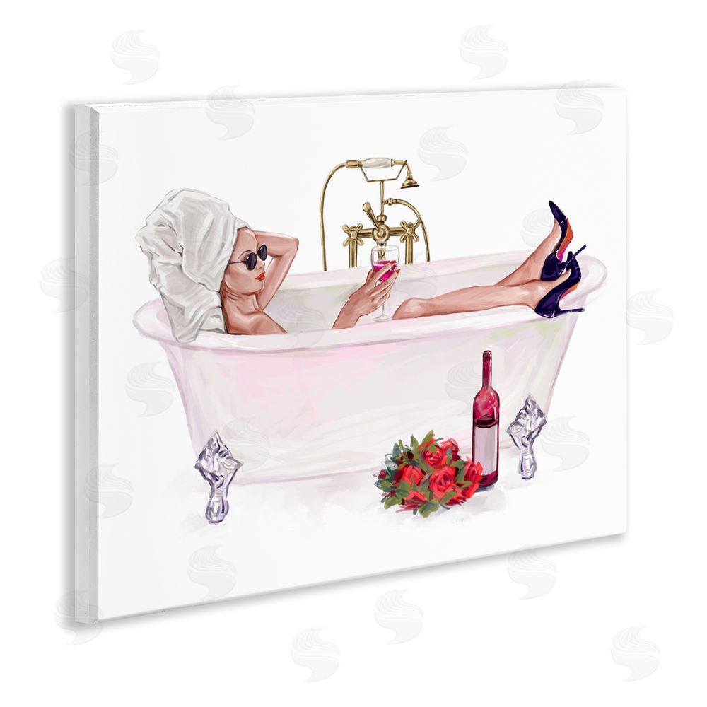 Ziwei Li Woman with Wine Bath Wooden Wall Plaque Art Print