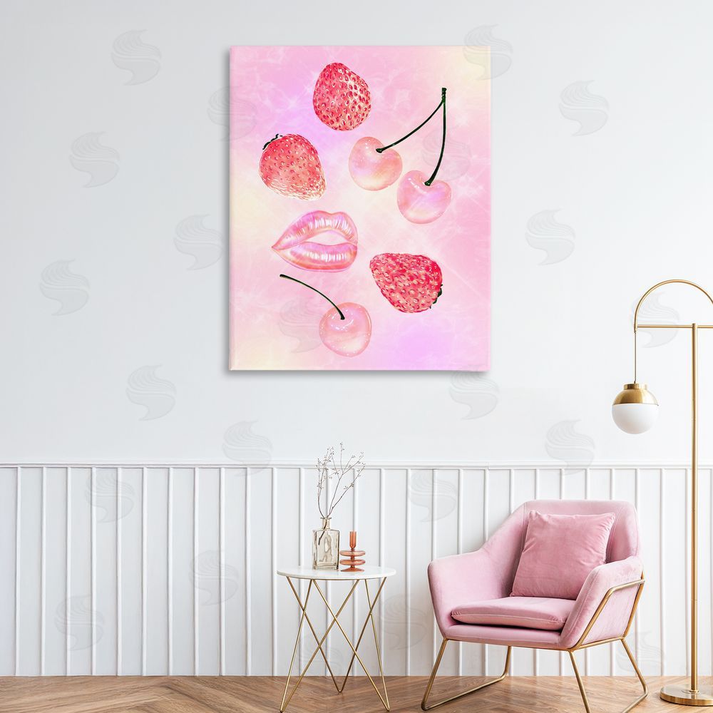 Ziwei Li Pink Fruits and Kisses Stretched Canvas Wall Art Print in Room