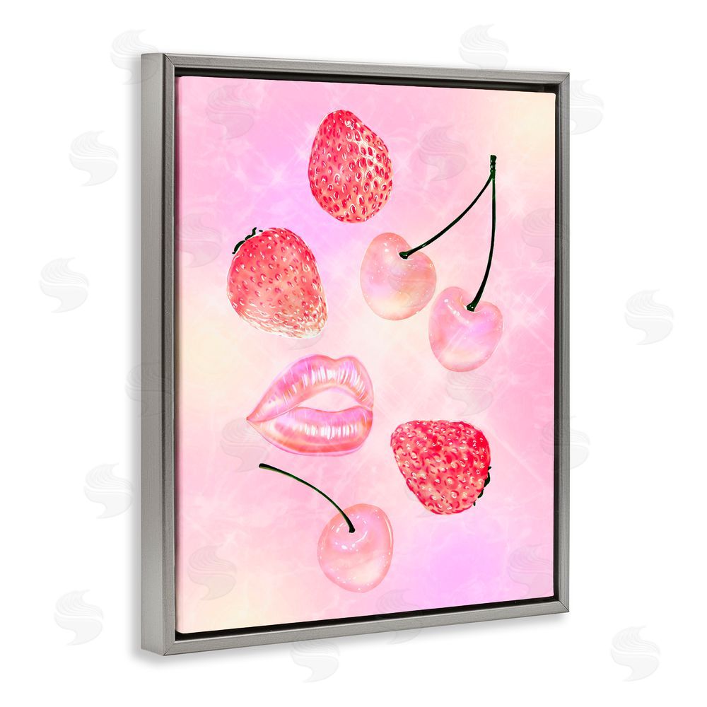 Ziwei Li Pink Fruits and Kisses Gray Floating Frame Canvas Wall Art Print