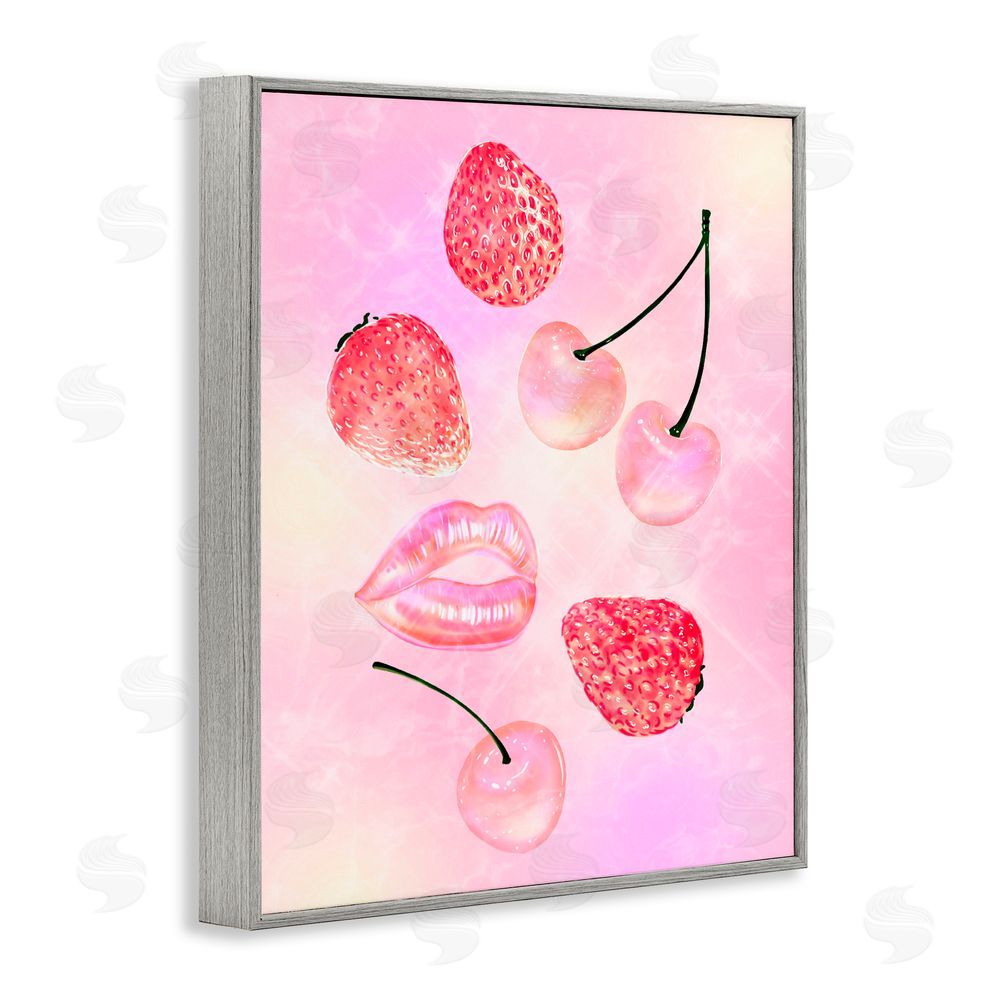 Ziwei Li Pink Fruits and Kisses Gray Framed Giclee Print Wall Art