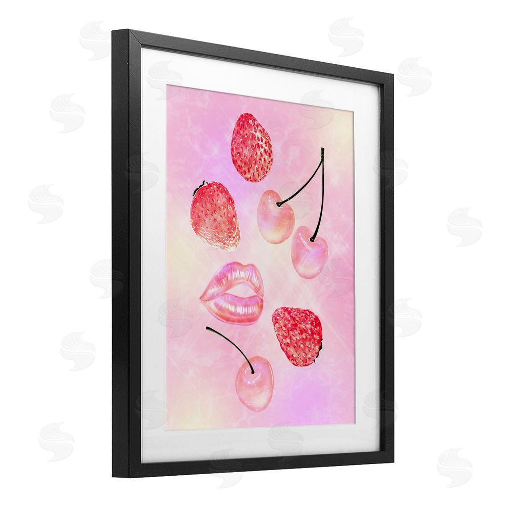 Ziwei Li Pink Fruits and Kisses Black Framed Print Under Glass Wall Art