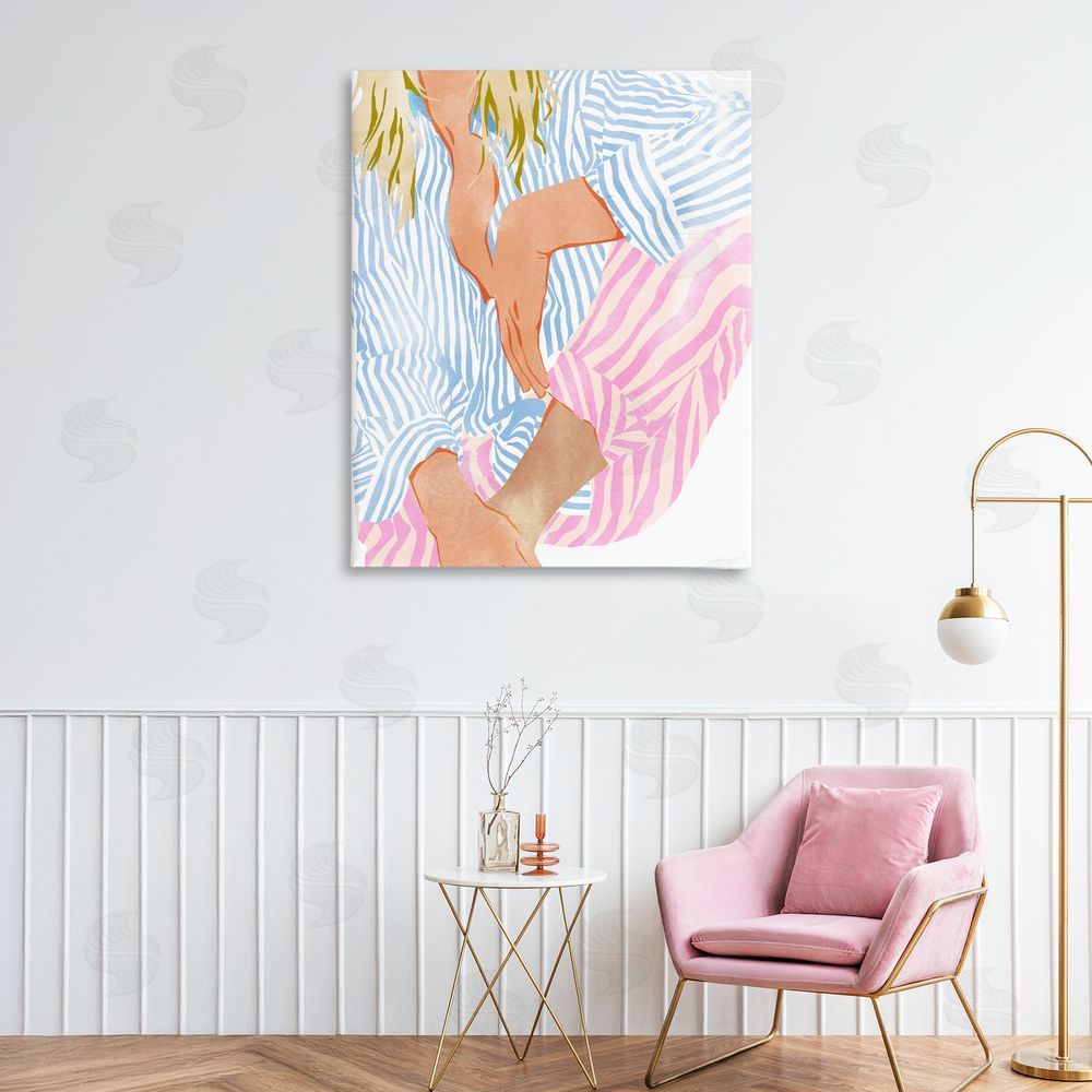 Ziwei Li Woman in Pastel Stripes Stretched Canvas Wall Art Print in Room