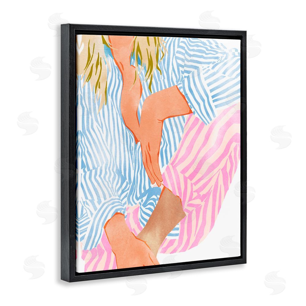 Ziwei Li Woman in Pastel Stripes Black Floating Frame Canvas Wall Art Print