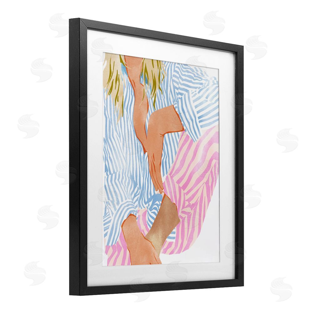 Ziwei Li Woman in Pastel Stripes Black Framed Print Under Glass Wall Art