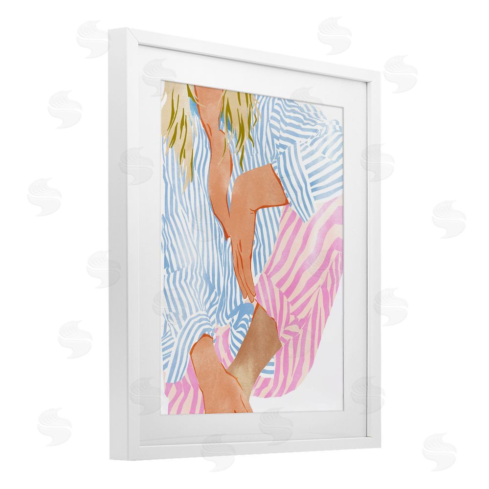 Ziwei Li Woman in Pastel Stripes White Framed Print Under Glass Wall Art