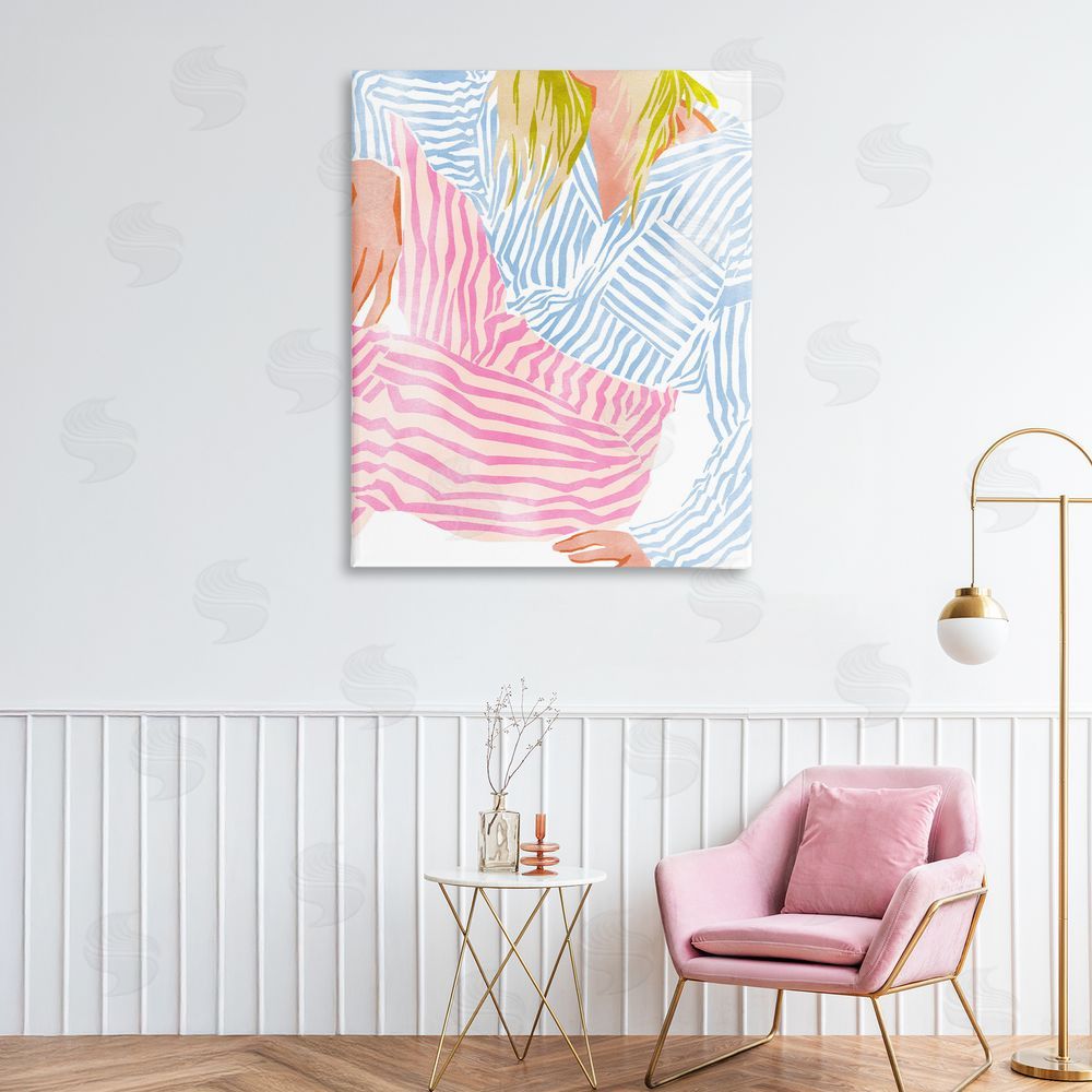 Ziwei Li Female in Pastel Stripes Stretched Canvas Wall Art Print in Room