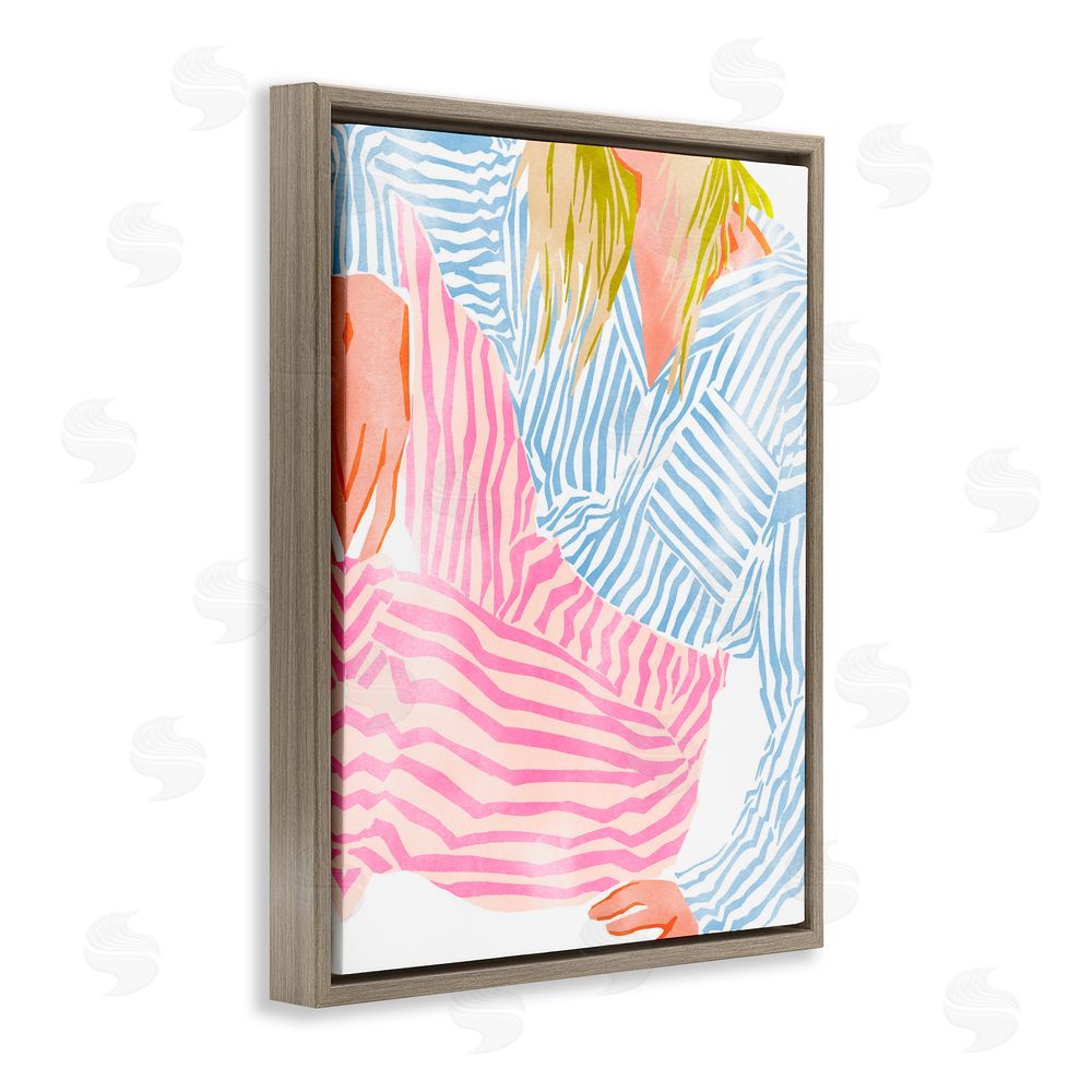 Ziwei Li Female in Pastel Stripes Brown Floating Frame Canvas Wall Art Print