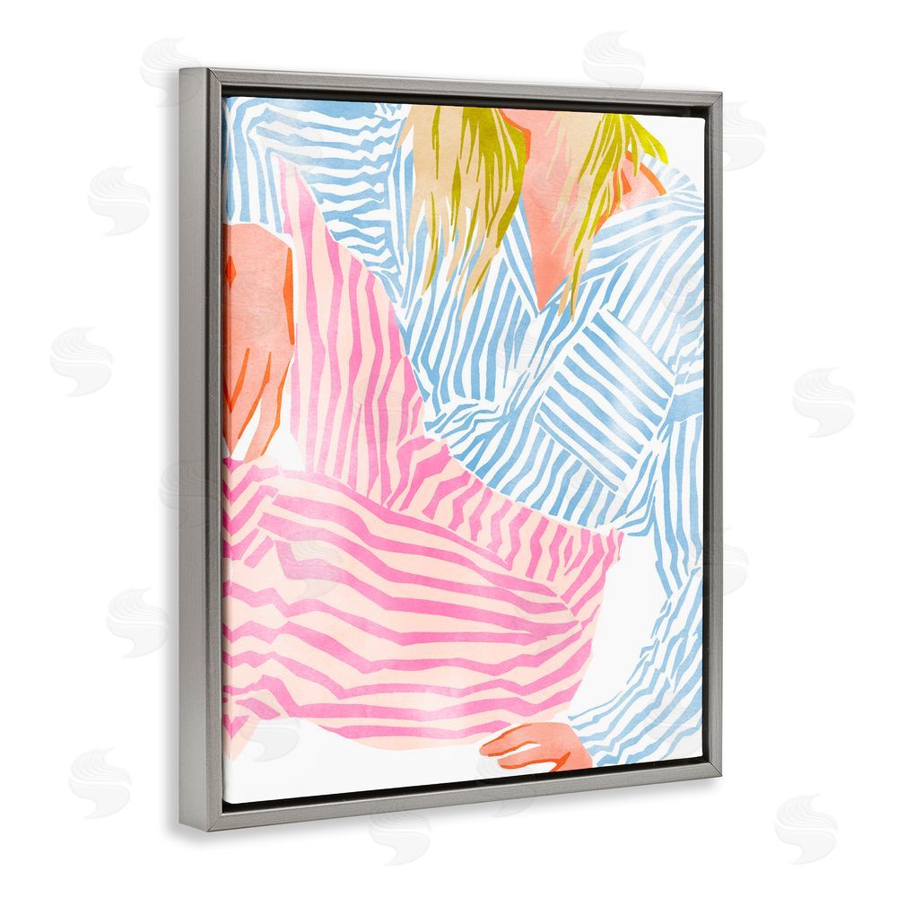 Ziwei Li Female in Pastel Stripes Gray Floating Frame Canvas Wall Art Print