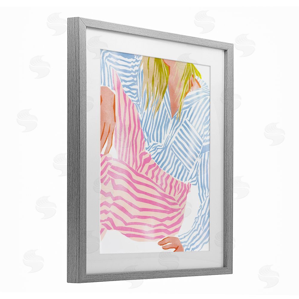 Ziwei Li Female in Pastel Stripes Gray Framed Print Under Glass Wall Art